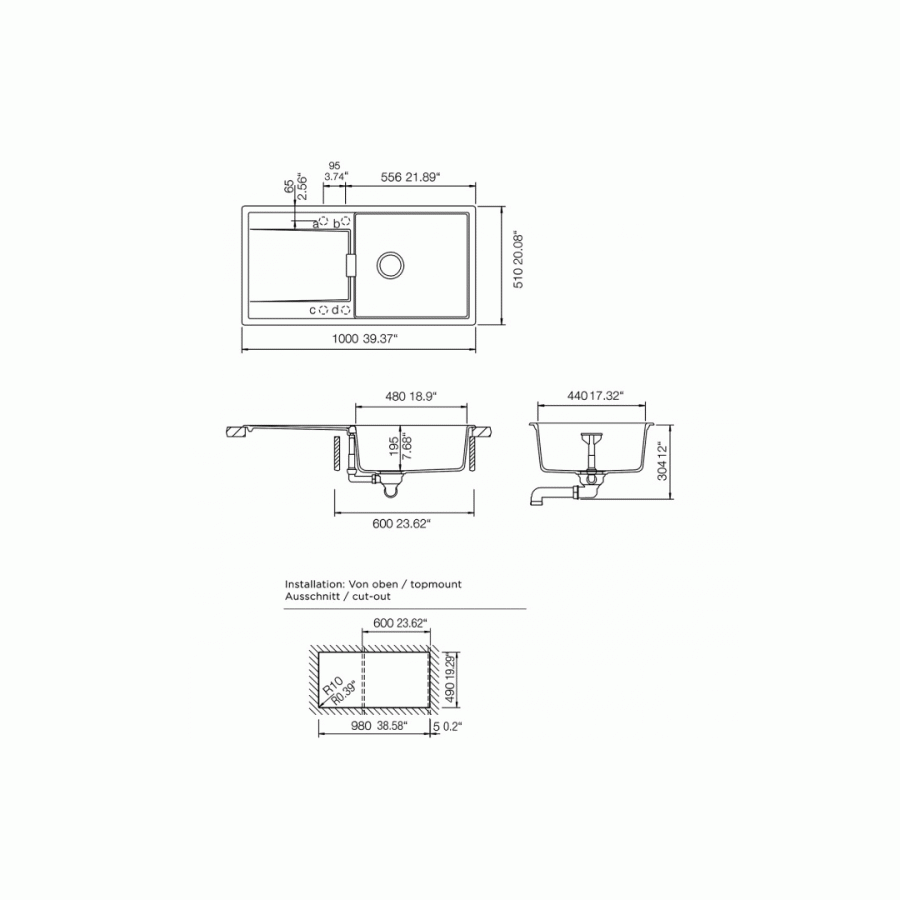Νεροχύτης Schock Cristadur Mono 15100 (100x51cm)