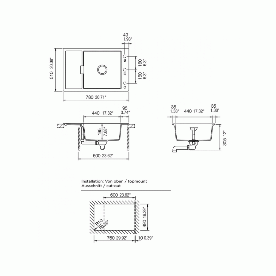 Νεροχύτης Schock Cristadur Mono 15180 (78x51cm)