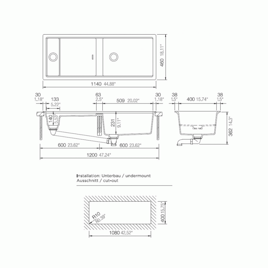 Νεροχύτης Schock Cristadur Prepstation Υποκαθήμενος 81500U (114X46cm)
